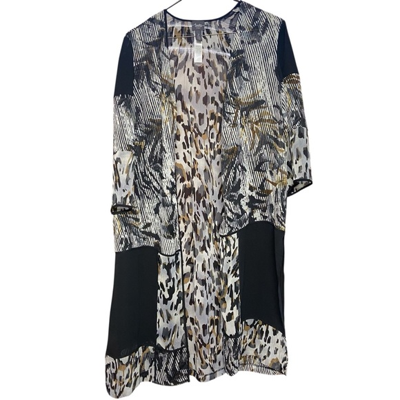 Chico's Travelers Sheer Long Cardigan Duster Size L Animal Print Lightweight - Picture 6 of 12